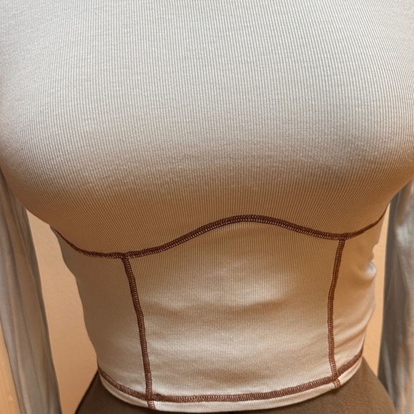 Sunday Best light blue Crop Top with Brown Stitching - Picture 2 of 5